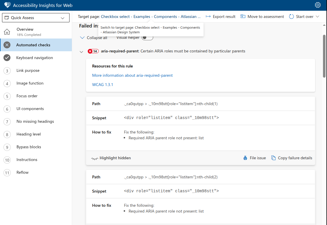 a11y insights automated checks